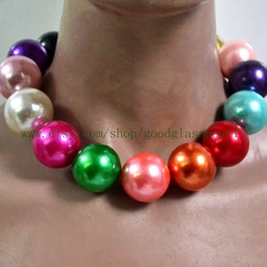 Large Multicolor Pearl Necklace, choker necklace, 28-30mm plastics pearl necklace, light weight large pearl necklace, statement necklace