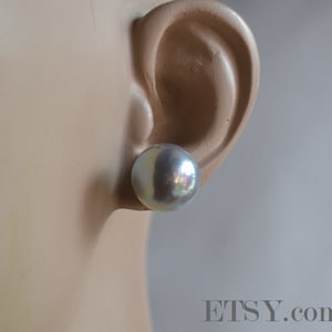 Big Pearl Earrings Stud, 14 mm gray Pearl Earrings, Round Pearl Earrings,Faux Pearl Stud Earring, plastics pearl earrings, Women Earrings