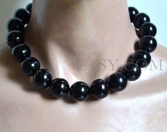 concert necklace, Bubblegum Bead Necklace, Big black beads necklace, Statement Necklace, Funky Fun Men Necklace,Black Necklace