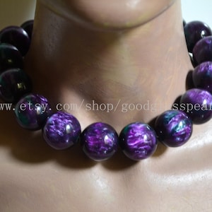Big Purple Green Chatoyancy Beads Necklace, 25mm large round beaded choker necklace, purple acrylic beads necklaces, Statement Necklace