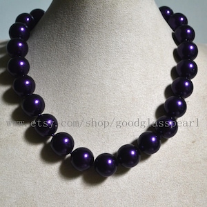 Big Deep Purple Glass Pearl Necklace, Purple Choker Beads Necklace, Dark Purple Statement Necklace, Modena Beaded Bold Necklace,Hand Knotted