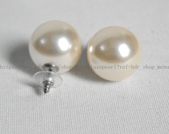 20mm Pearl Earrings Stud,cream ivory Pearl Earrings, women earrings,big plastics pearl earring,Faux Pearl Stud Earring, Light Pearl Earrings