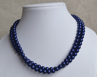 navy blue necklace, Double strand navy bead necklace, bridesmaids necklace,glass pearl necklace,statement necklace, navy beaded necklace