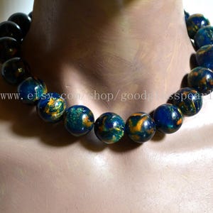 Gold Blue Green bead Necklace, Multicolor beads Necklace,  Statement Necklace, choker necklace, Colorful acrylic Beaded, Man Necklace