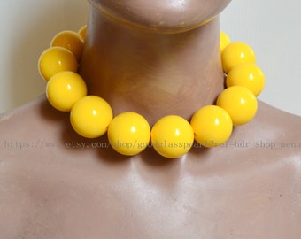 30mm Big Yellow Beaded Necklace, Statement Necklace,men necklace, large yellow necklace, choker necklace