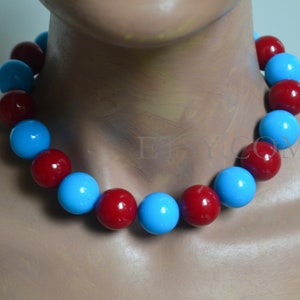 Turquoise and Coral Necklace, Dark red Coral&Turquoise beaded Necklace, Resin Necklace, Statement Necklace, gift for her, wedding necklace