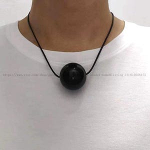 Big Black Bead and Black Leather Necklace, Large Black Pendant, Statement Necklace, Single Black Bead Necklace, Gift for her