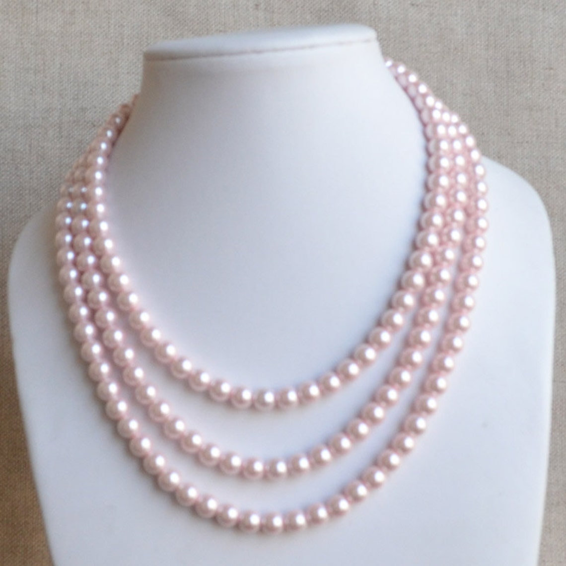 Pink Pearl Necklacewedding Pearl Necklacetriple Strands Etsy