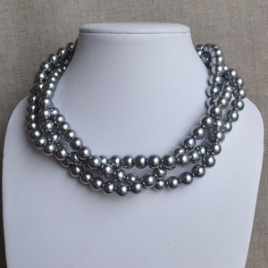 wedding pearl necklace,3 strands pearl necklaces, gray glass pearls necklaces, pearl necklace,bridesmaids necklace,  pearl necklace