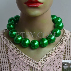 Green Choker Necklace, 28mm Bright Green Pearl Necklace, Big Green Bead Necklace,  Light Weight Plastics Pearl Necklace, Statement Necklace