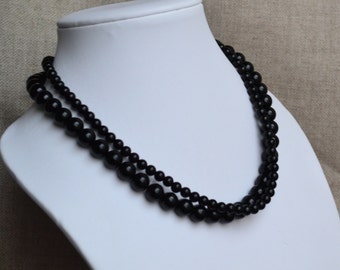 black pearl necklace, two strands pearl necklaces, wedding necklace, bridesmaids necklace, glass pearls necklaces, black necklace, necklace