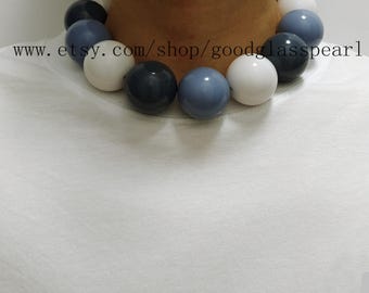 Chunky Dark Gray Beaded Statement Necklace, 30mm Acrylic Beads