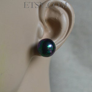 14 mm Peacock Color Pearl Earrings,Round Pearl Earrings,Large Pearl Earrings Stud, Light weight Earrings,Big Faux Pearl Earrings
