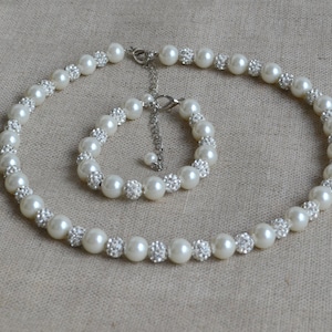 Conjunto de pérolas de marfim, colar de pérolas, conjunto de pulseira de pérolas, conjunto de pérolas de casamento, conjunto de pérolas de strass, conjunto de pérolas de damas de honra, conjunto de pérolas de vidro