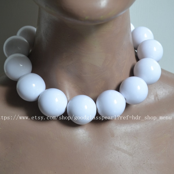 White Bead Necklace Etsy