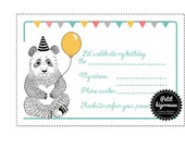 Printable birthday card invitation "panda"/PDF