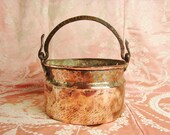 Antique French copper cooking pot with a brass handle circa 1800 farmhouse kitchen decor