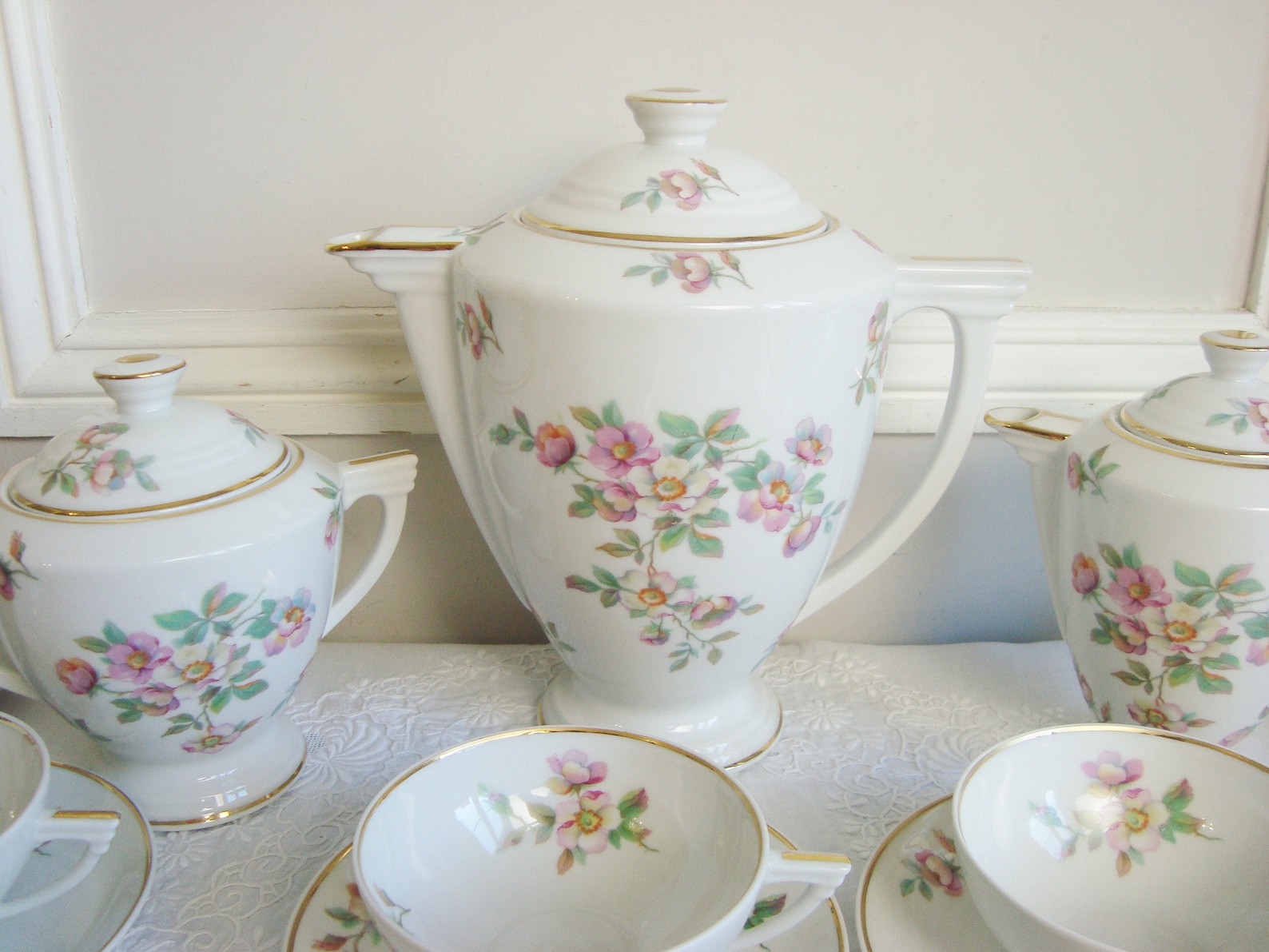 Vintage Limoges Porcelain Coffee Set With Roses Motifs 12 Cups Etsy
