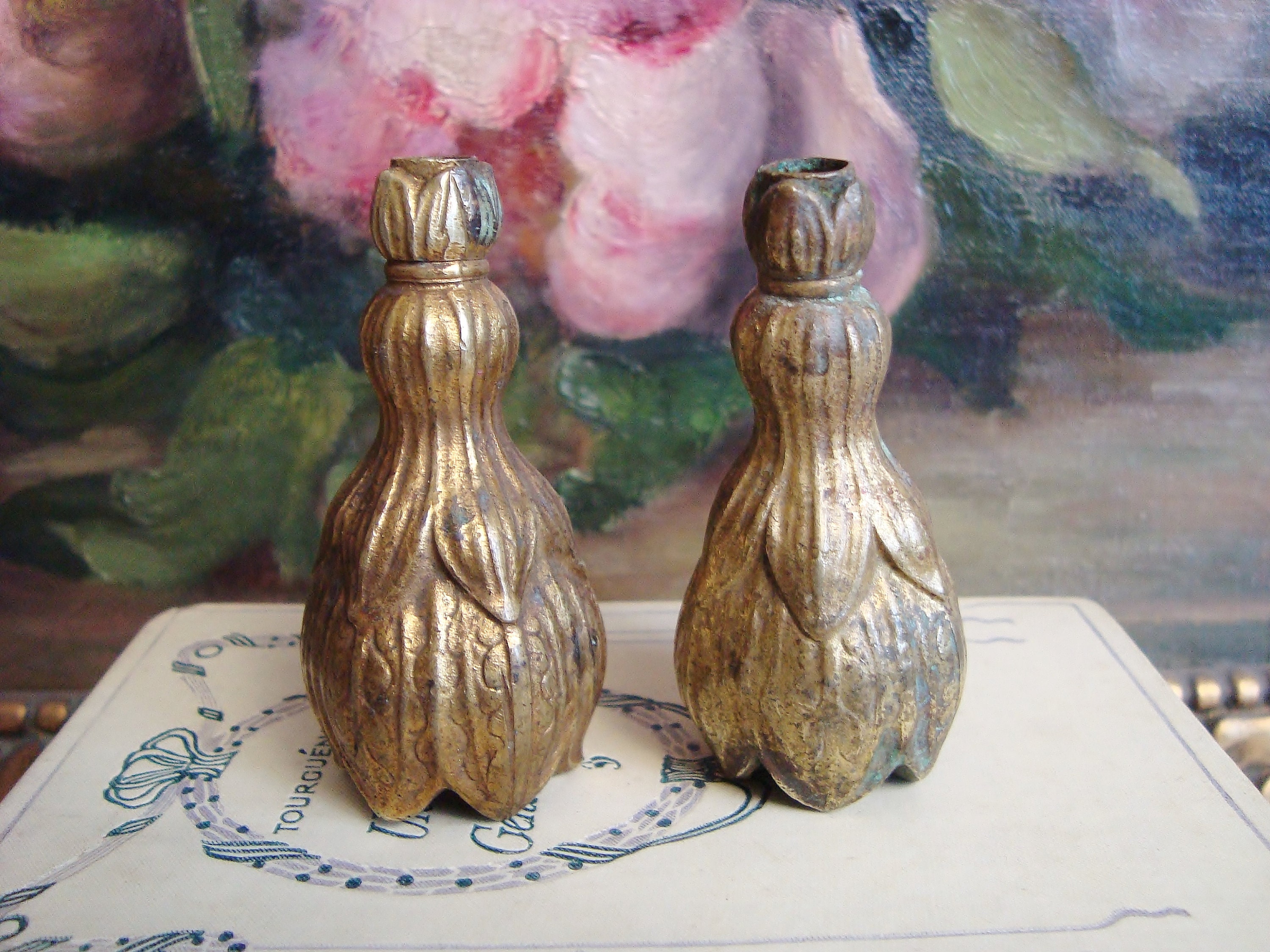 Paire de Glands Rideaux Anciens Pompons 19 Ème Siècle en Bronze