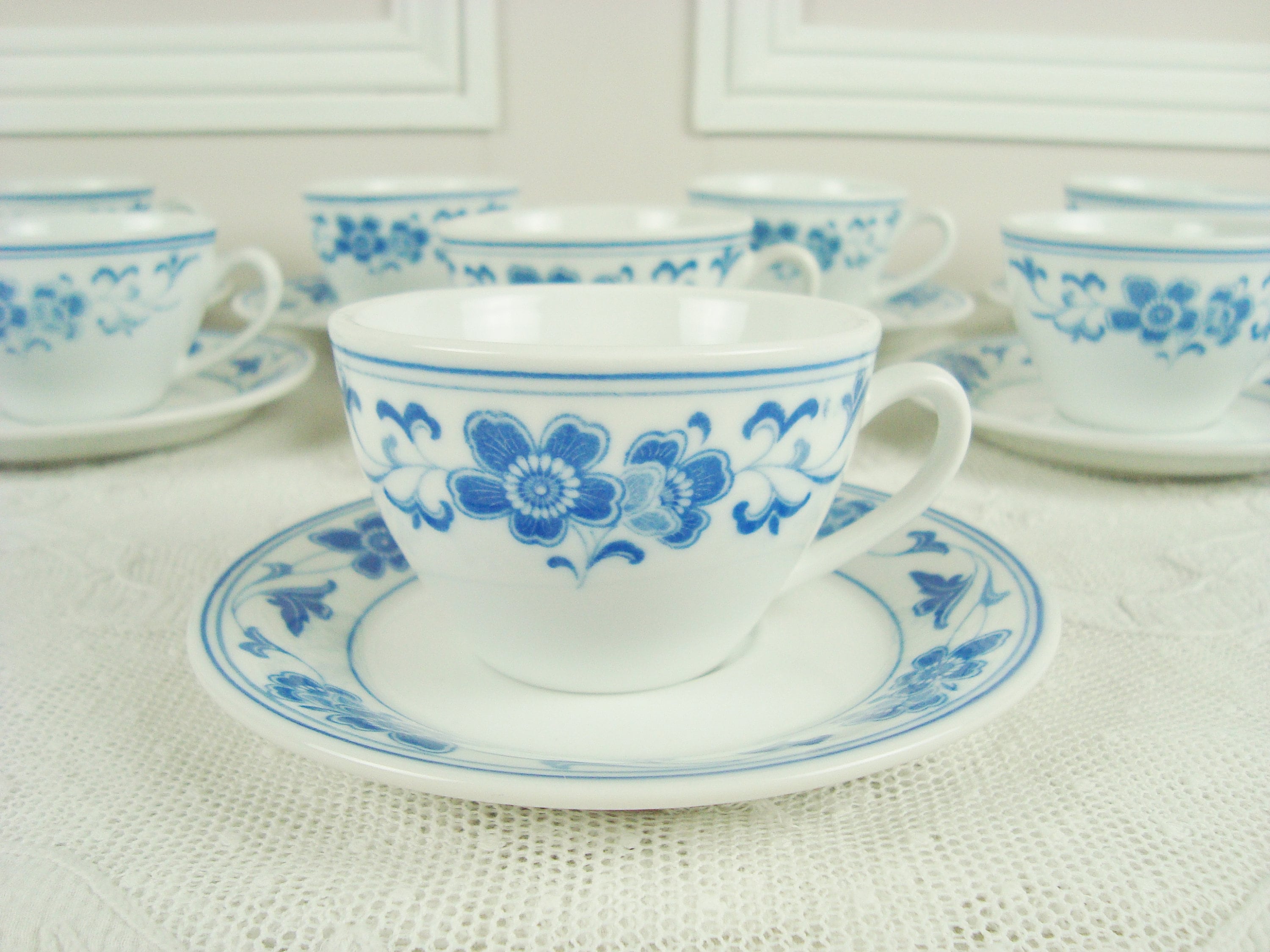 Tasse et Soucoupe en Porcelaine de Liling Chine Bleu Blanc