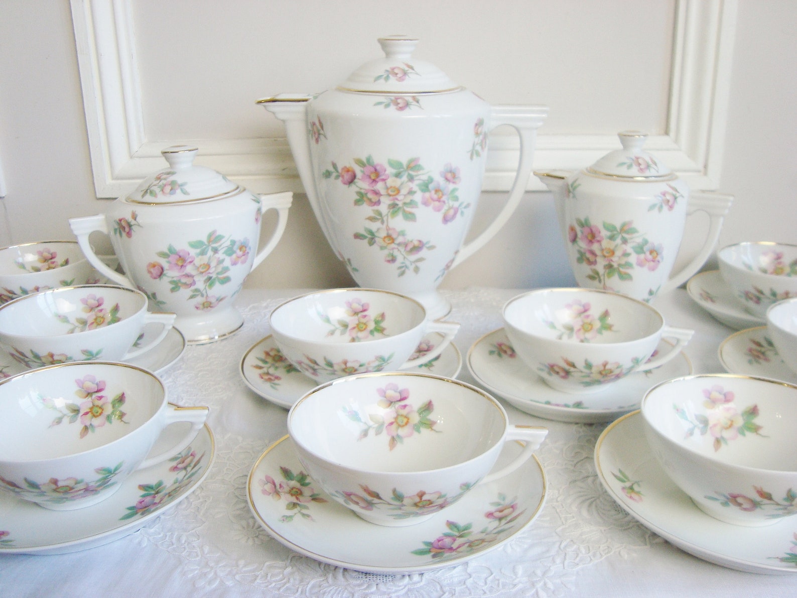 Vintage Limoges Porcelain Coffee Set With Roses Motifs 12 Cups Etsy