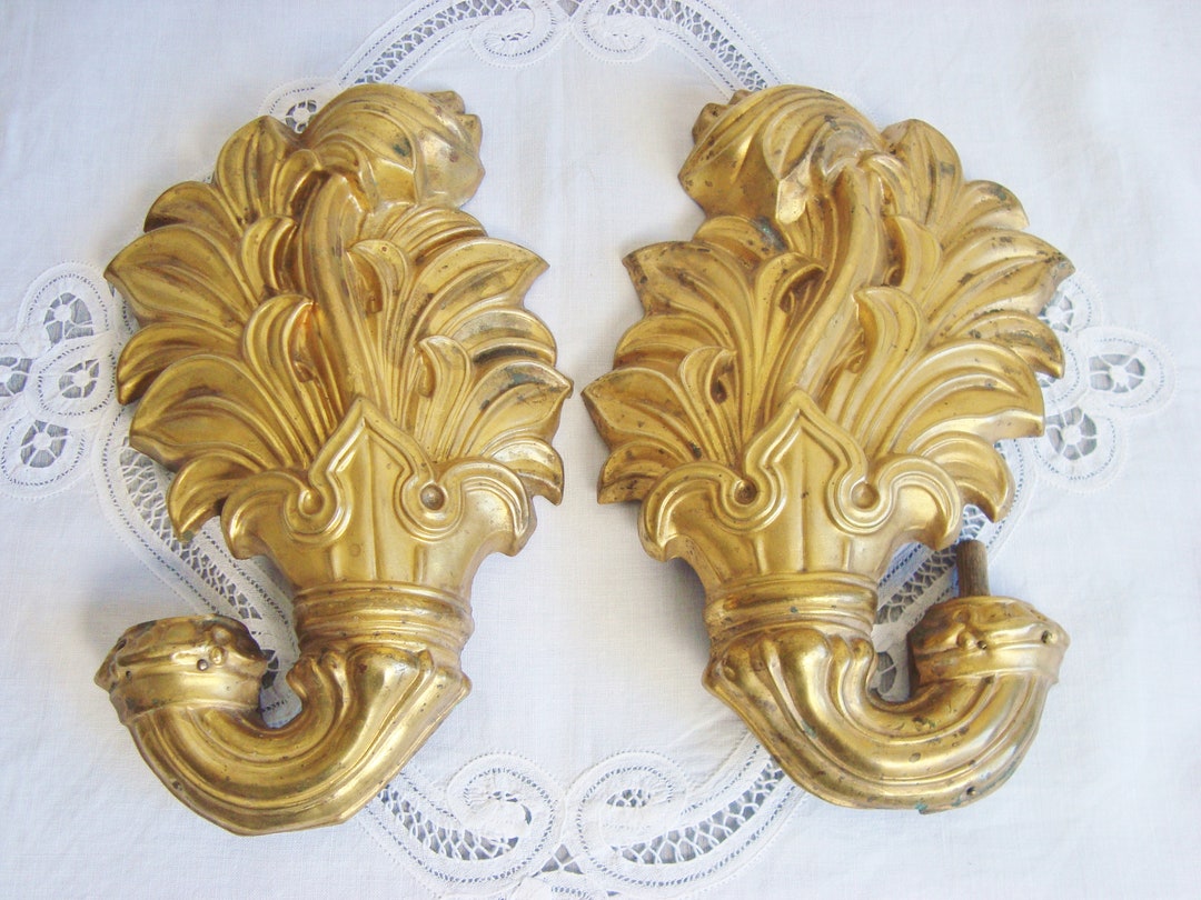 Pair Antique French Embossed Metal Decorative Ornaments From a Bordeaux