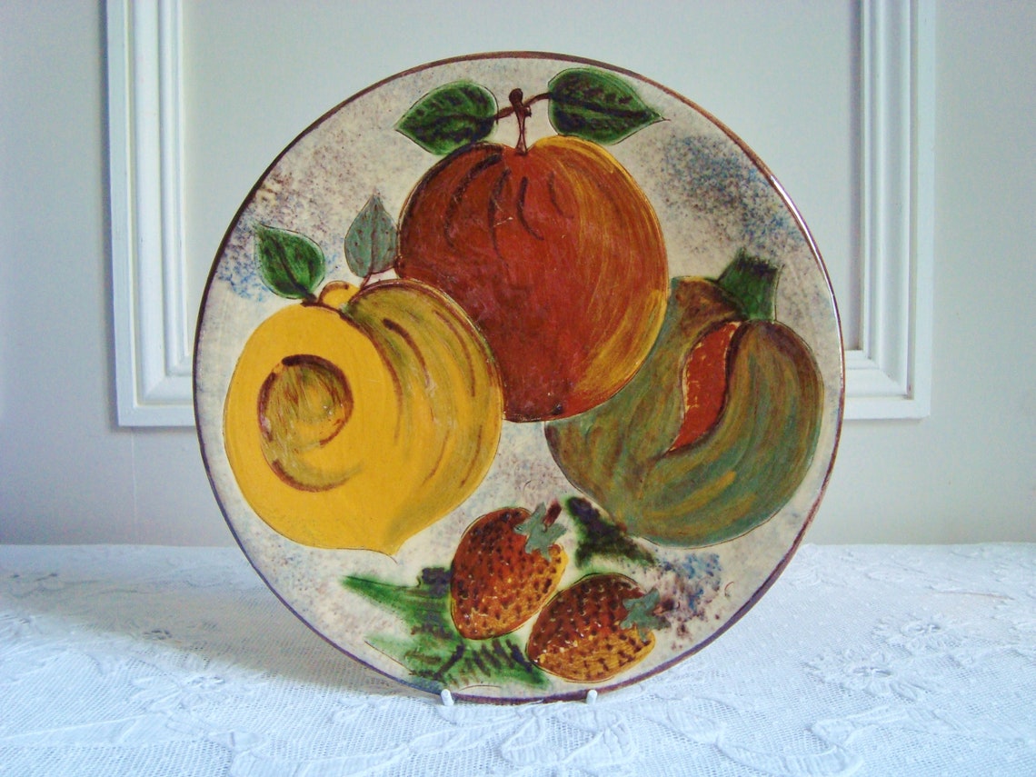 Vintage wall hanging plate with hand painted fruit motifs Etsy