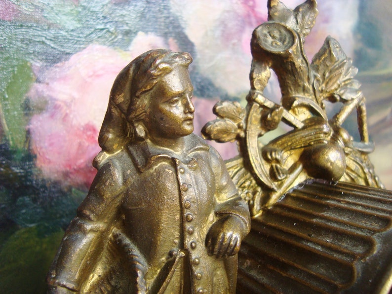 Antique French spelter statue clock pediment shabby style image 5