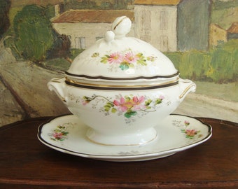 Vintage Porzellan Soßenschale mit Rosen Motiven Limoges Stil