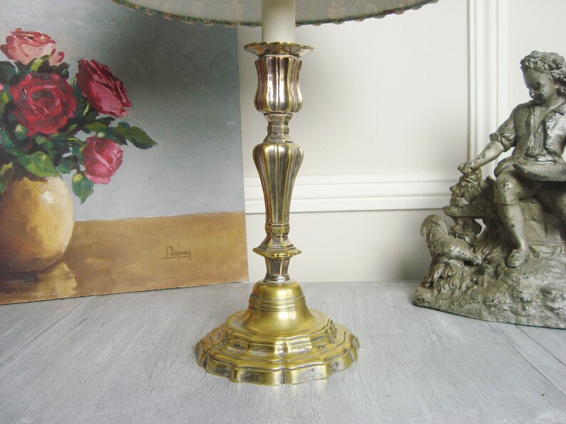 Antique French Candlestick Lamp With a William Morris Aqua Etsy