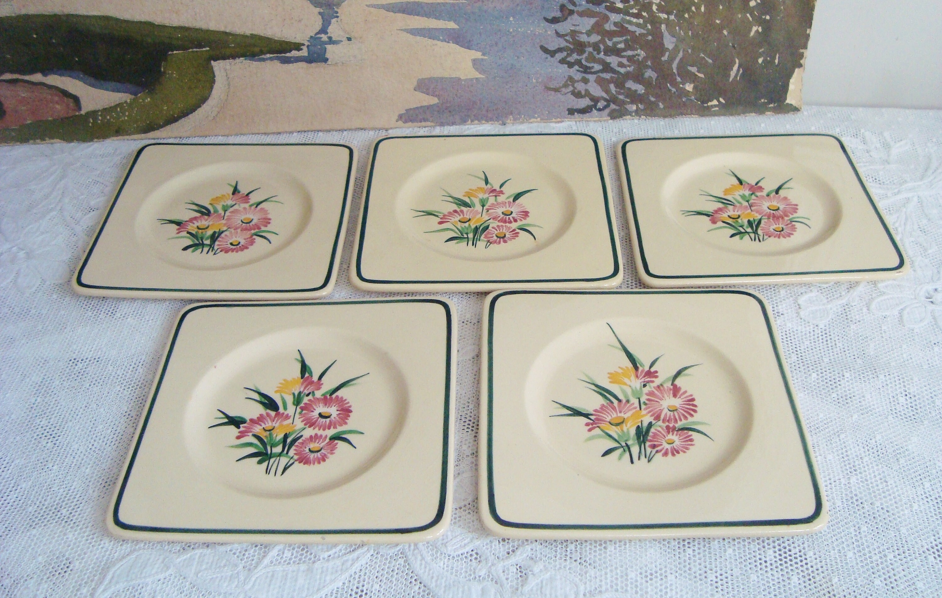Set of 5 Vintage Cake Plates by Gien With Hand Painted Floral Etsy