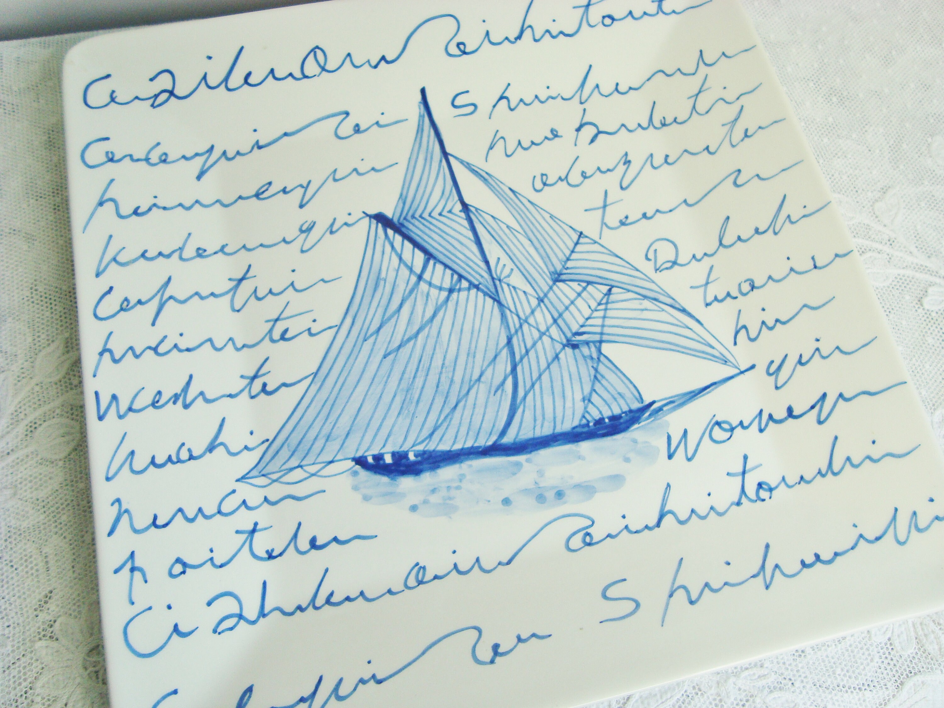 Grande Assiette Ancienne en Céramique Décor Marine