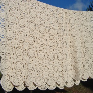 Vintage French bedspread crochet bed cover couch throw from the 1950's