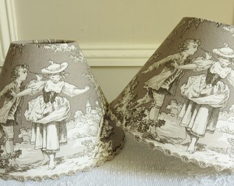 A French country TOILE DE JOUY Lampshade, Toile lampshade, French fabric, 14 x 20 cm / 5.5 x 7.8 ins for small lamp base taupe/gray