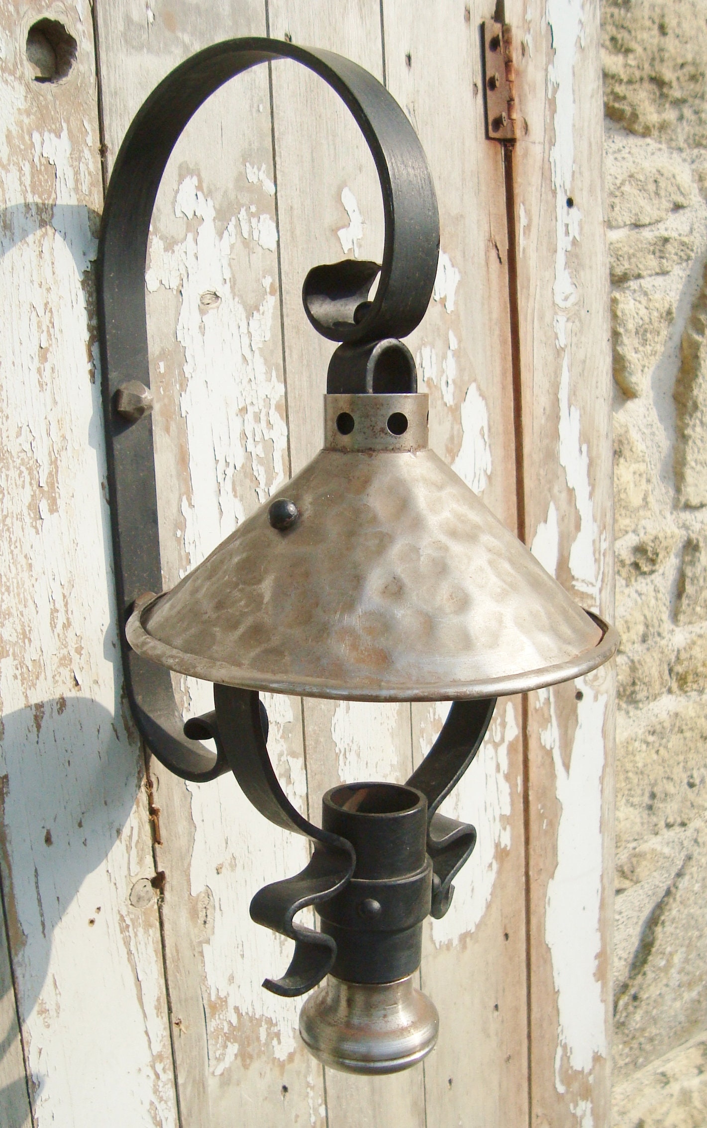 Lanterna lampada con 6 vetri tonda in ferro battuto diam.26 cm porticato vintage 