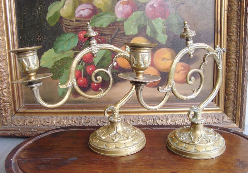 Pair Antique Piano Candlesticks With Gothic Scrolls 19th Etsy