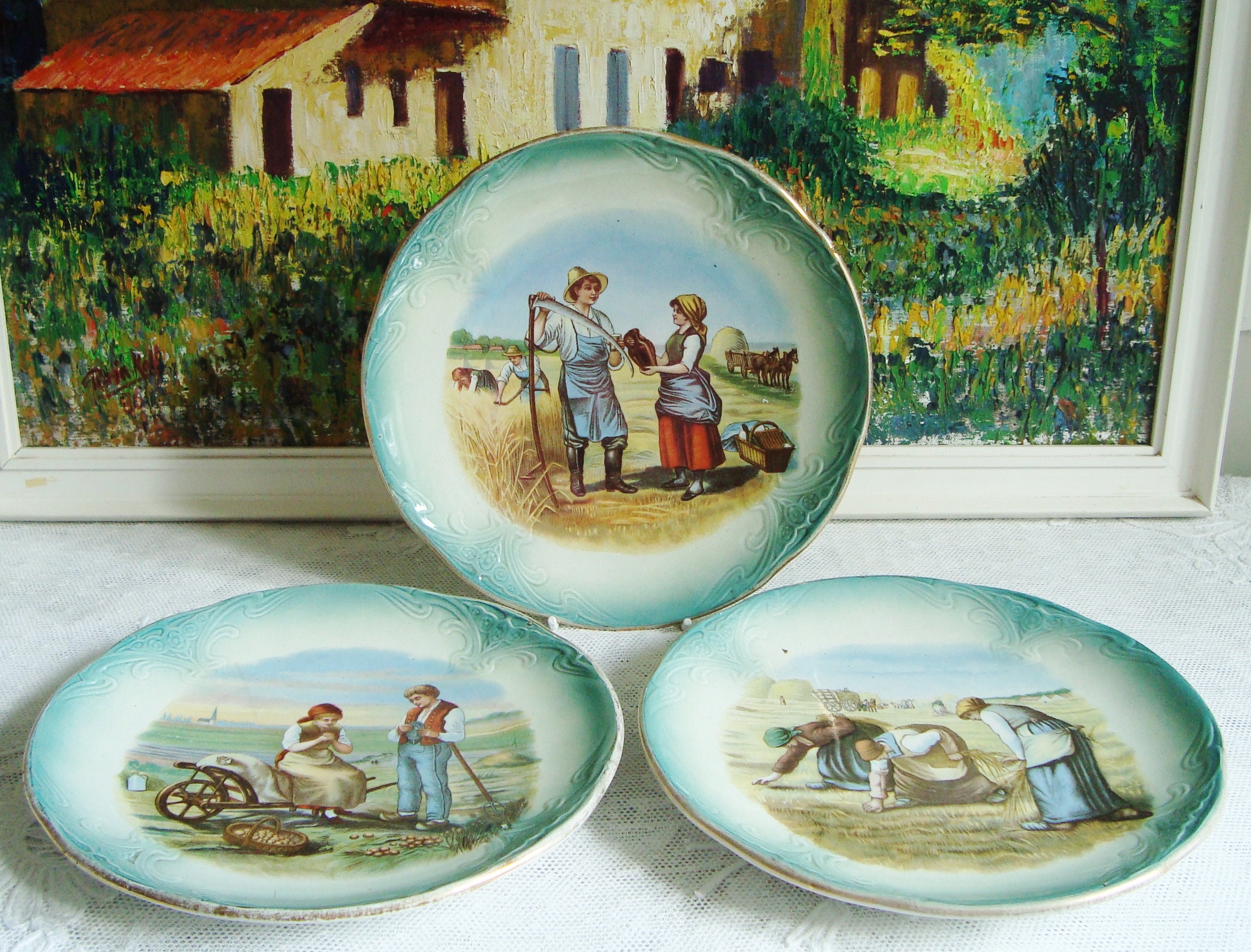 Lot de 3 Anciennes Décor Campagne