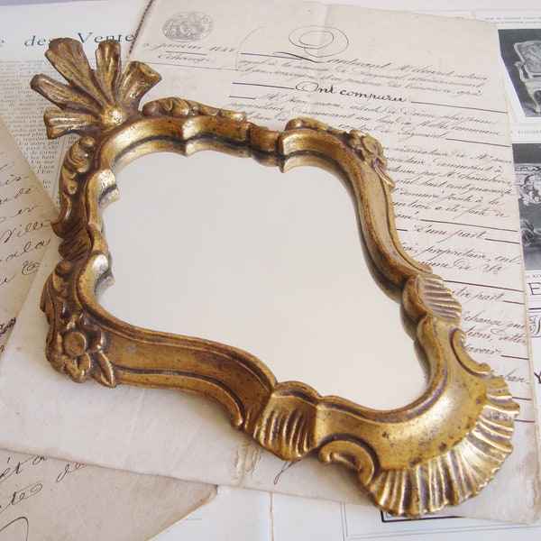 Petit miroir vintage style rocaille résine effect bois doré