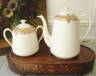 Limoges Porzellan Teekanne und Zuckerdose 1900 Teatime BRP France