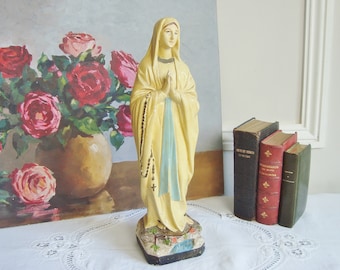 Vierge Marie en Plâtre ancienne statue religieuse pour déco shabby chic 33 cm