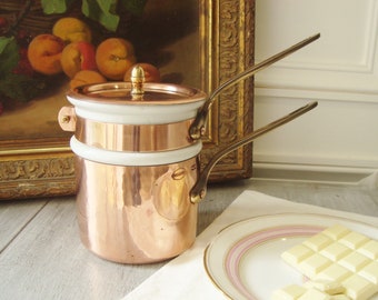 Vintage Villedieu Bain Marie double boiler French copper pan