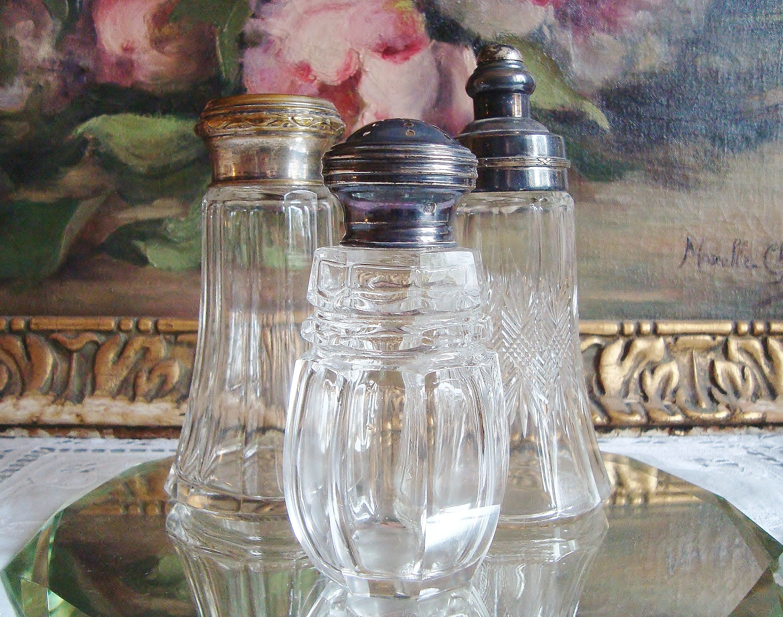 Ensemble de Trois Muffins Anti-Sucre Antiques avec Couvercles Plaqués Argent