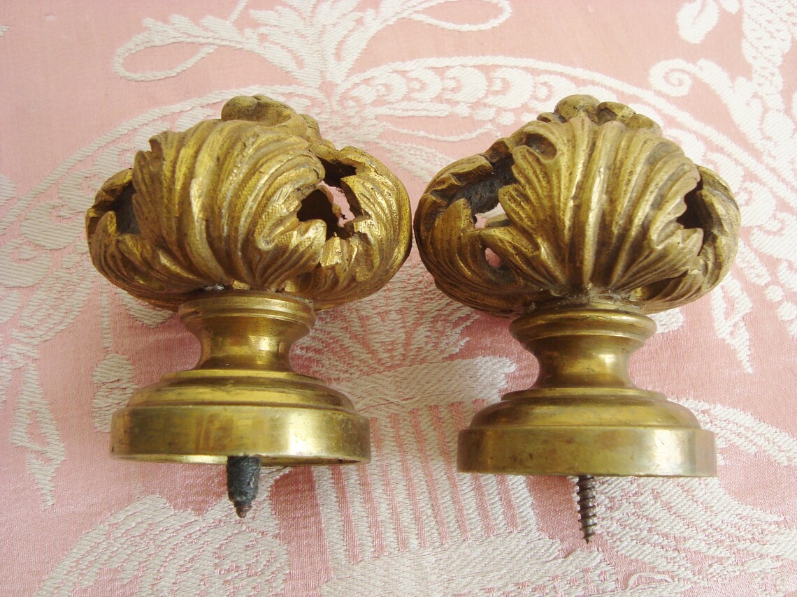 Pair antique French curtain pole finials in quality bronze Etsy