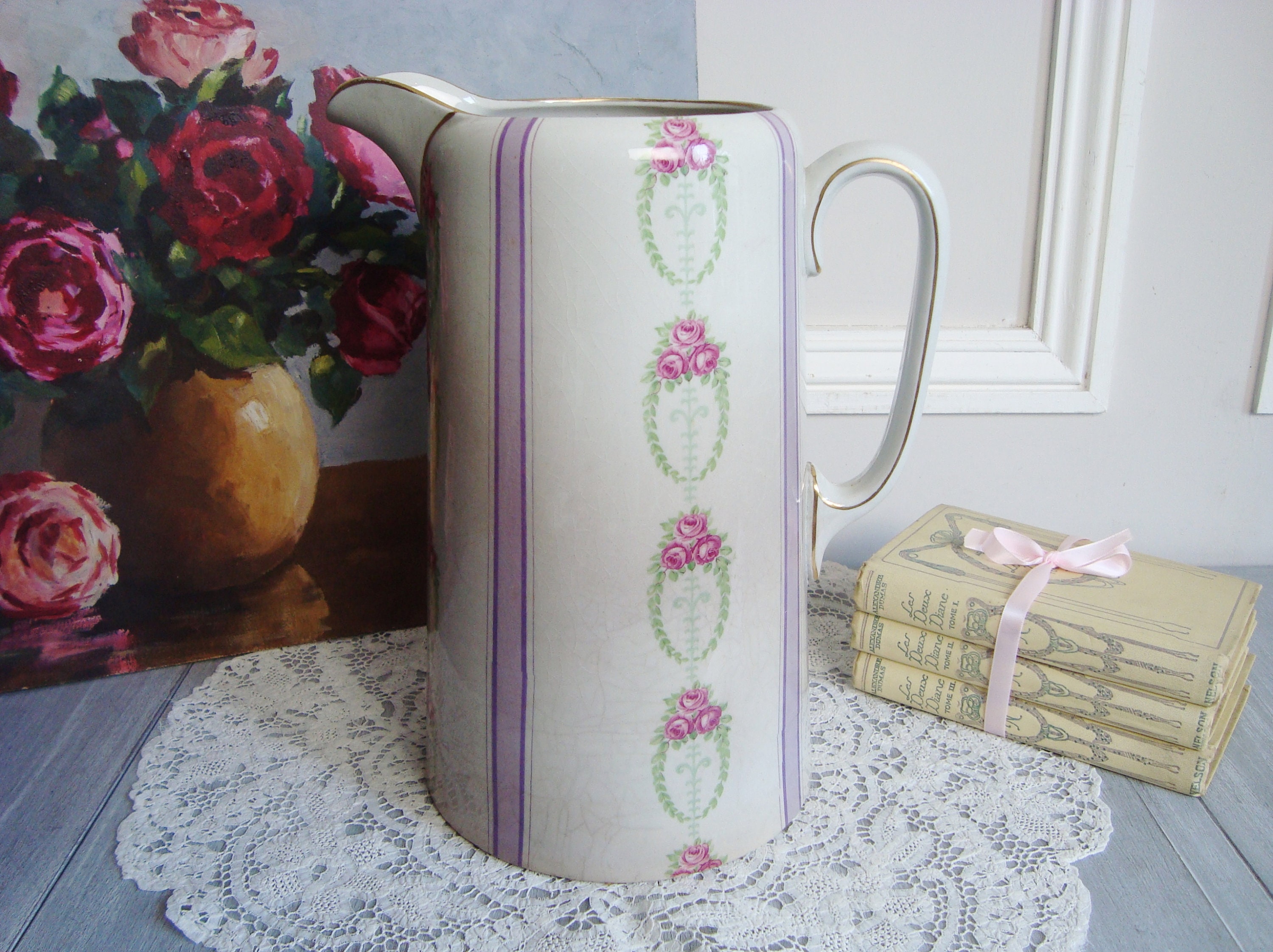 Ancien Broc Pichet Ancien Pour Déco Grimwades Angleterre avec Motifs de Roses