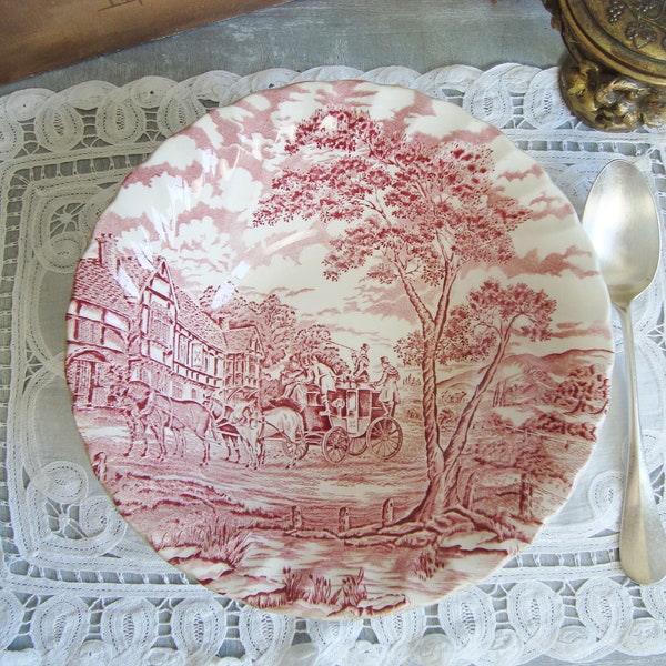 Saladier vintage anglais Myott Royal Mail style toile de Jouy rouge