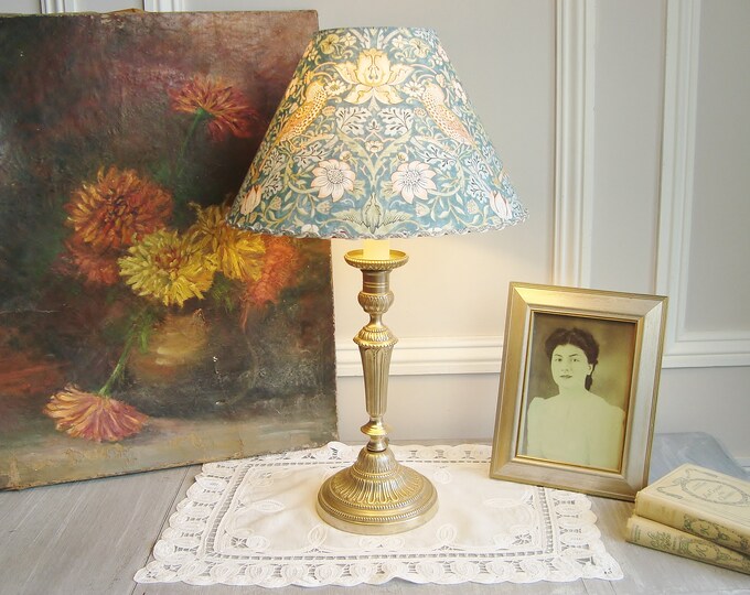 Vintage French Table Lamp With a William Morris Aqua Etsy