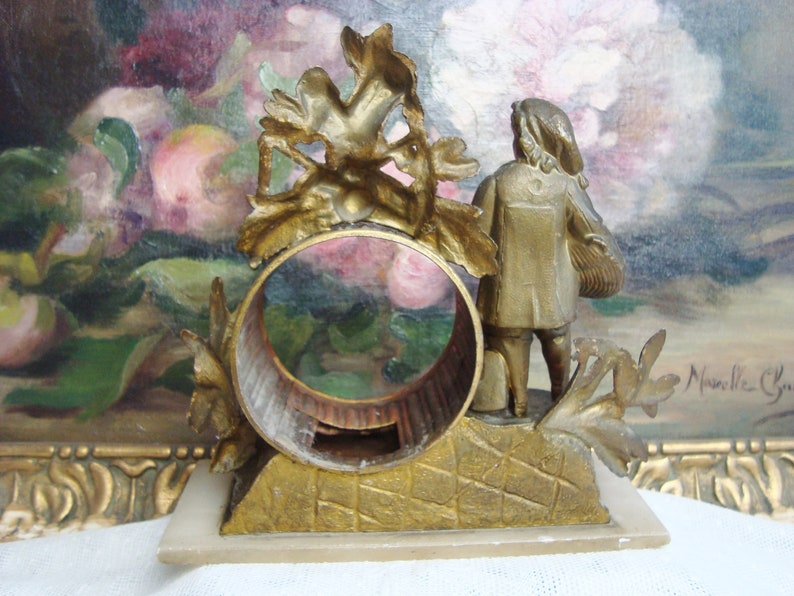 Antique French spelter statue clock pediment shabby style image 6