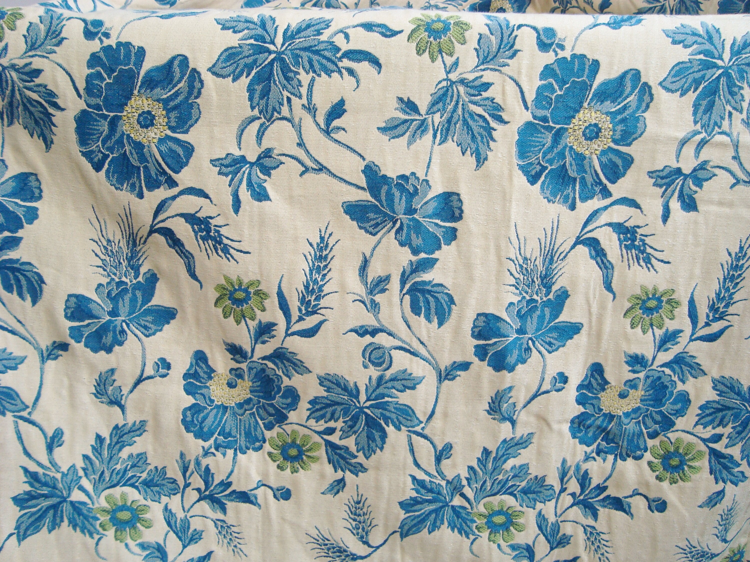 Paire de Rideaux Vintage en Tissu Coquelicots Bleus Style Campagne