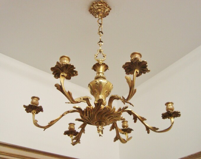 Vintage French Candle Chandelier in Quality Bronze Rococo Etsy