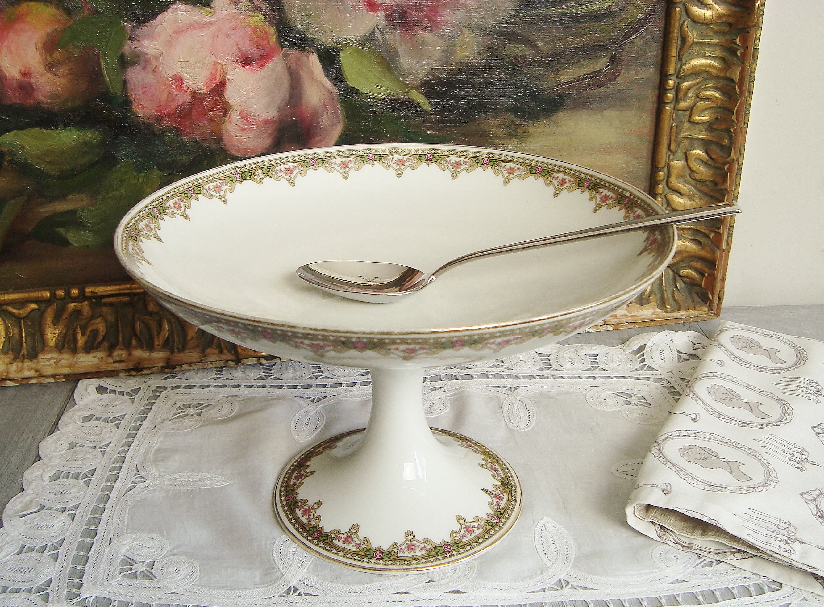 Assiette à Gâteau sur Pied Ancienne Compotier en Porcelaine de Limoges Raynaud